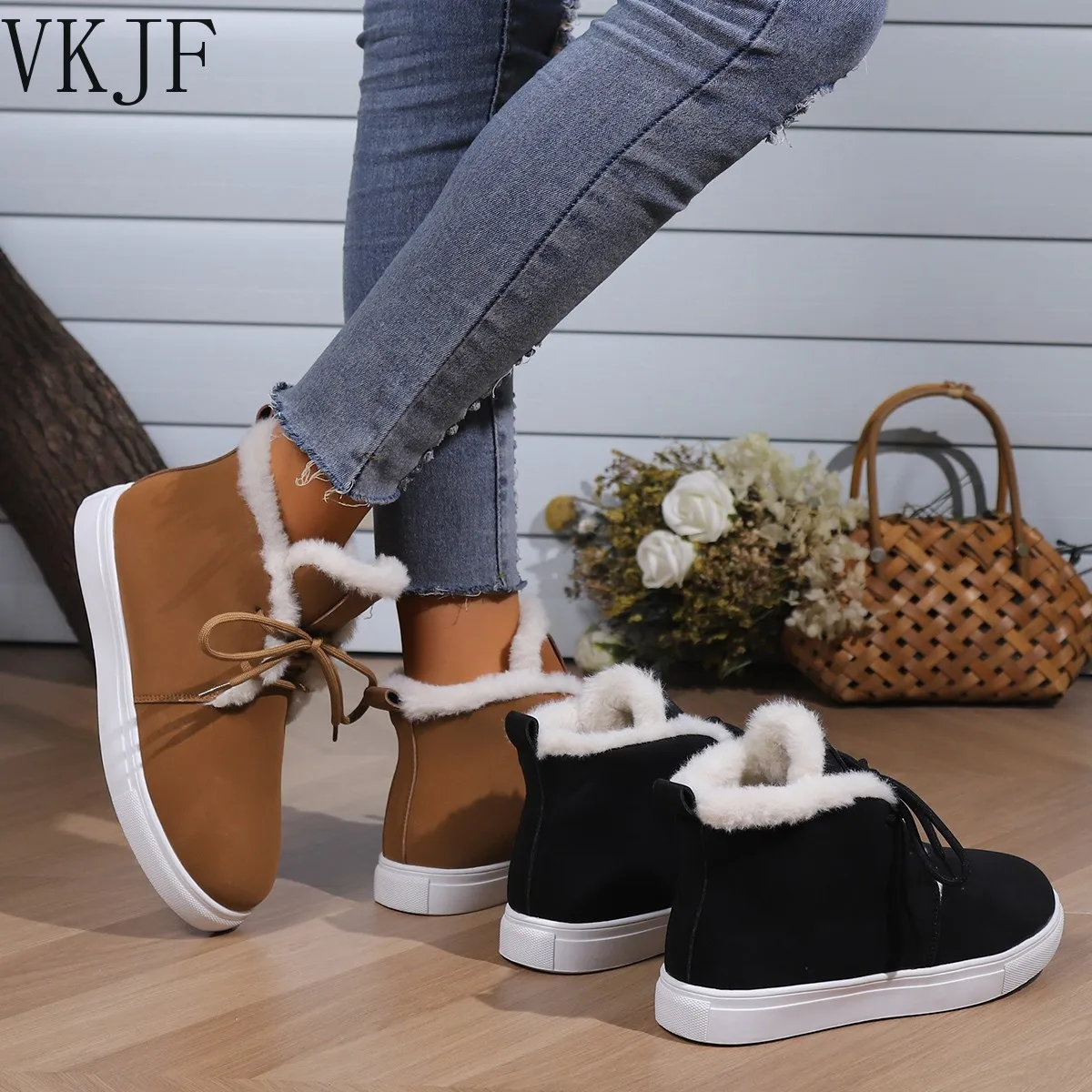 

2023 Winter Women's Ankle Boots Front Lace-up Shoes for Female Flat with Women's Shoes Warm Plus Size Outdoor Ladies Snow Boots