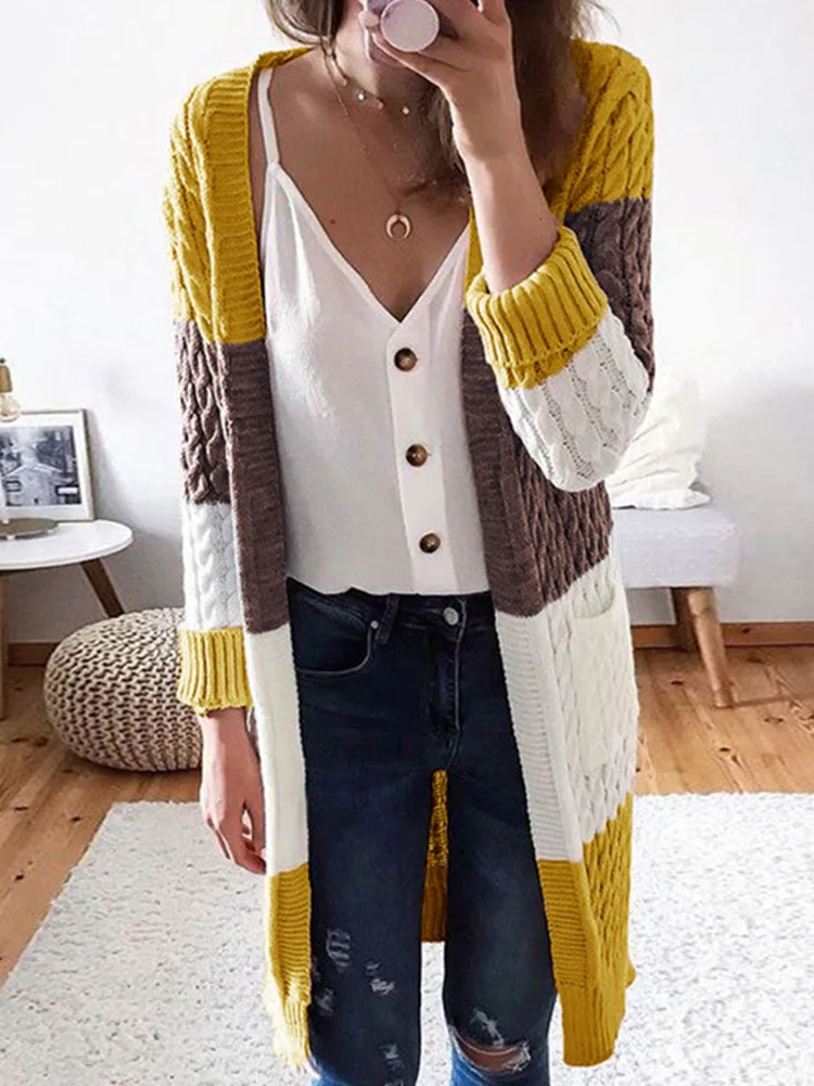 

Женский вязаный кардиган с длинным рукавом, в стиле кэжуал