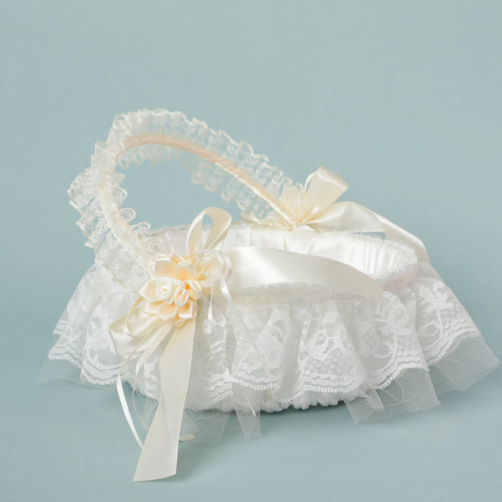 

Lace Bow Decorated Portable Flower Basket Party Supplies Foldable Romantic Elegant Frame Iron Durable Storage