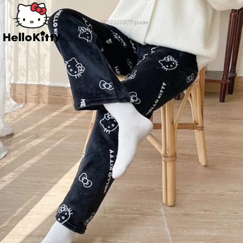 

Sanrio Hello Kitty Cartoon Coral Velvet Pyjamas Trouses Autumn Winter Thickened Plush New Homewear Casual Flannel Women Pants