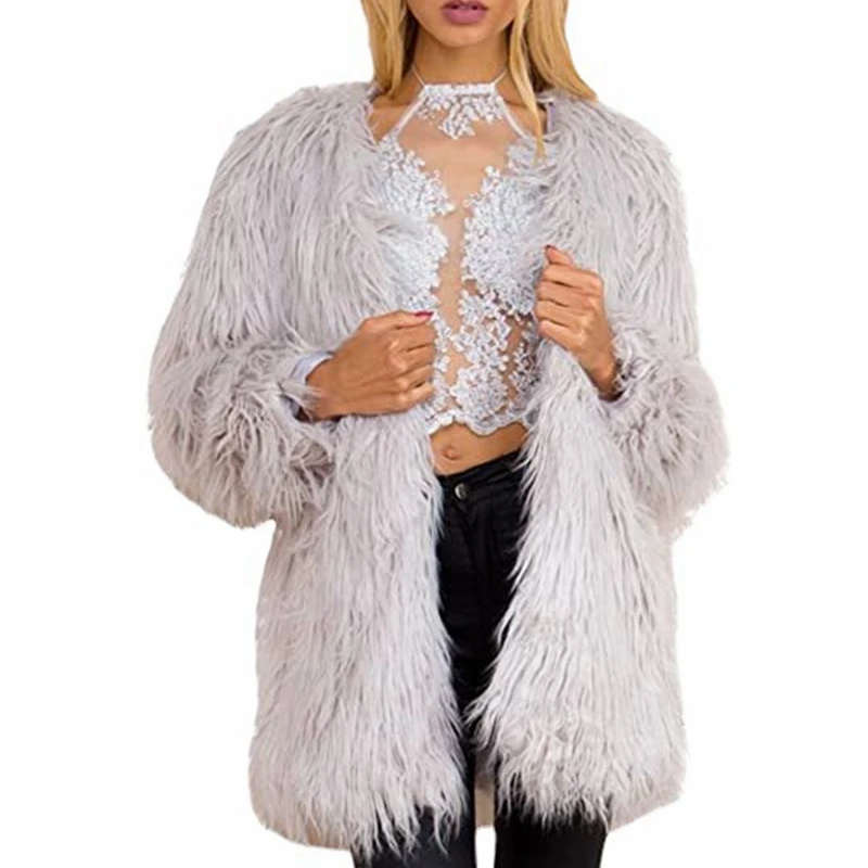 Autumn Winter Plush Coat Women Casual Solid Color Loose Cardigan Faux Fur Coat Women's Casual Long Sleeve V-neck Warm Large Coat