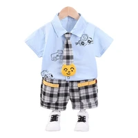 new summer fashion baby clothes suit children boys shirt plaid shorts 2pcssets toddler casual clothing infant kids tracksuits