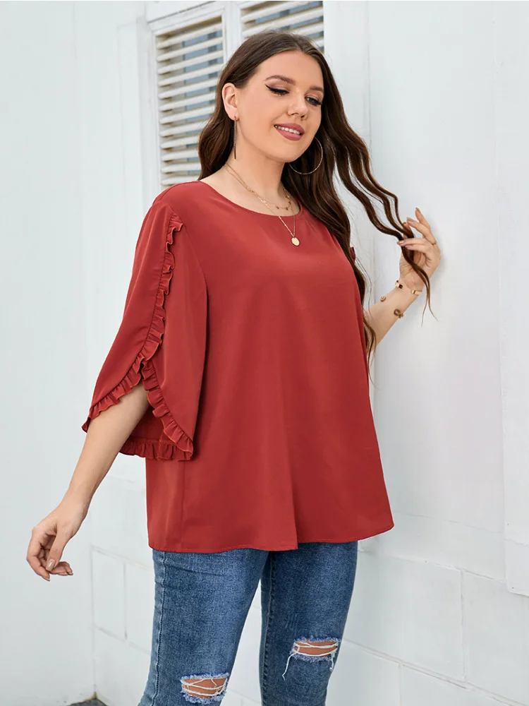 Plus size women shirt red half sleeve loose top plus size women clothing  women tops and bloues