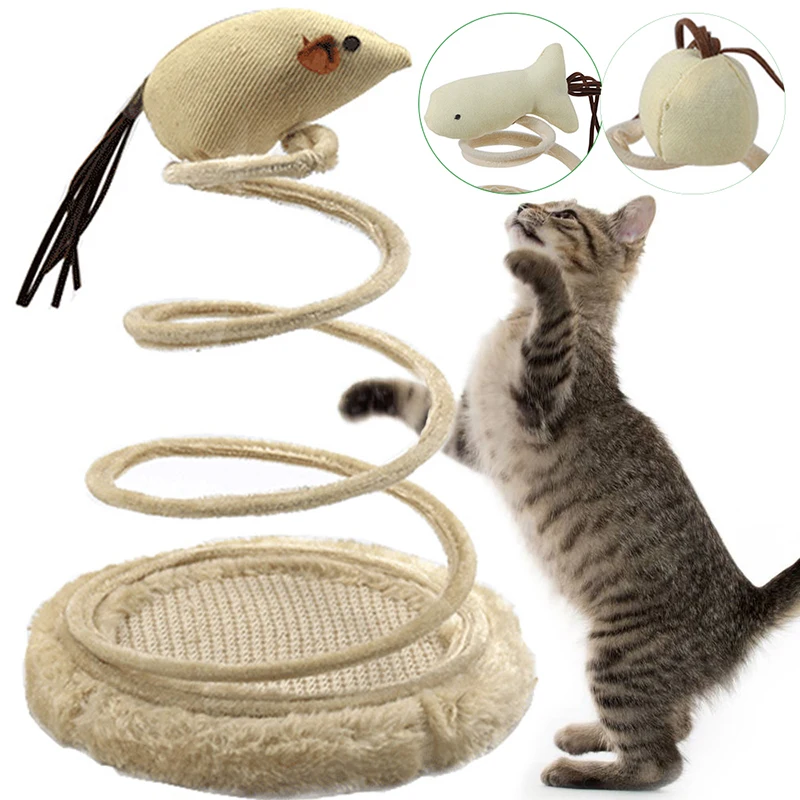 

Pet Toys Plush Spring Mouse Cat Toys Cute Pet Playing Toys for Cats Kitten Spiral Spring Funny Cat Toy Scratcher Plate Pet