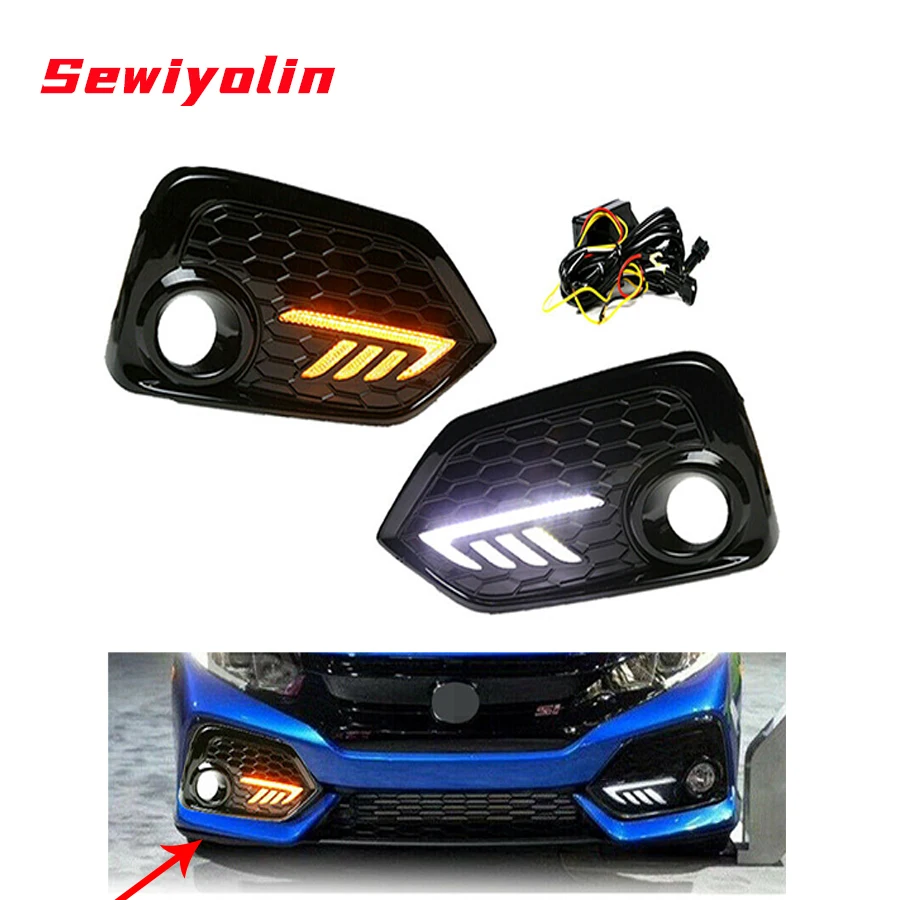

Car Parts Fog Lights Led Lamp For Honda Civic 2016-2019 Yellow Lens Front Bumper Black Cover Bezel Cables Switch Headlight