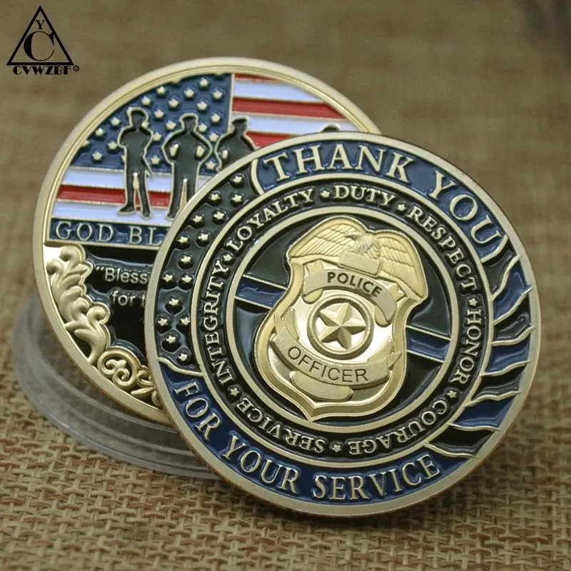 

Thank You for Your Service Commemorative Coin Thin Blue Line Police Challenge Coin Gold/Silver Plated Prayer God Bless Police