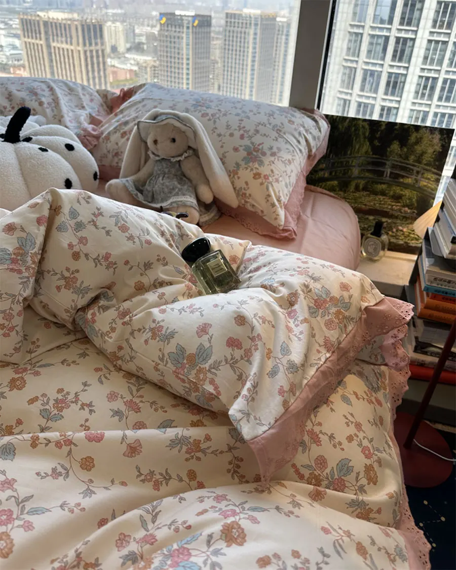 

Элегантный романтический кружевной розовый комплект постельного белья, двуспальный полный Королевский Симпатичный хлопковый домашний текстиль, простыня, подушка, пододеяльник