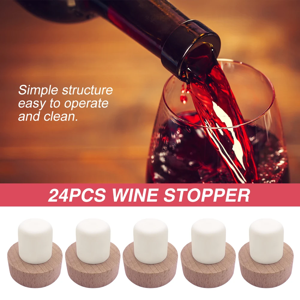 

24pcs Wooden Reusable T Shaped Cork Replacement Wine Stopper For Bottle Home Bar