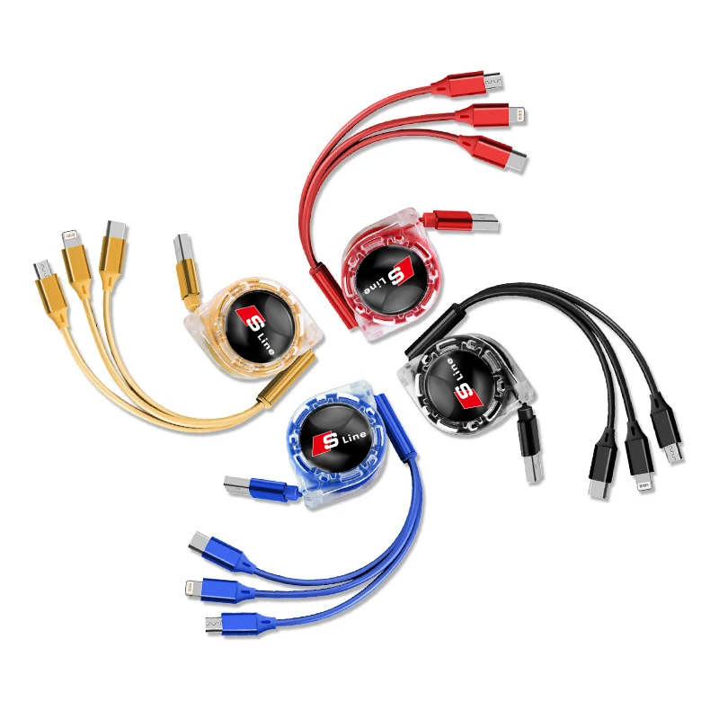 Интерьер автомобиля 3 в 1 быстрое зарядное устройство USB кабель для передачи