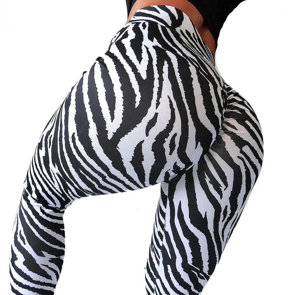 

Women Leggings Black White Zebra Printed Sports High Waist Gym Tights Striped Workout Fitness Leggins Elastic Yoga Pants