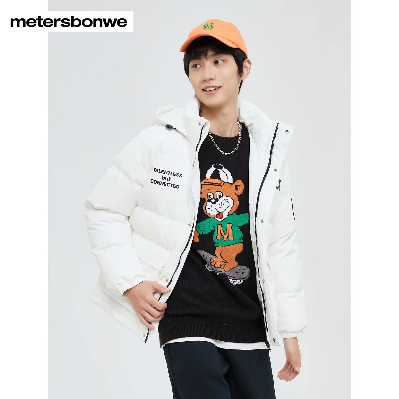 Metersbonwe Men's 22New Winte Stand Collar Hooded Down Jacket Thick Removable Cap Short Warm Wear Fashion Youth Teenage Outwear