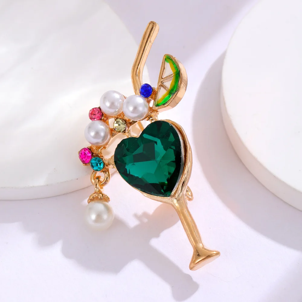 

Новинка 2023, простые броши для девушек, булавки, корсаж из сплава и стекла для коктейлей для женщин, модные ювелирные аксессуары