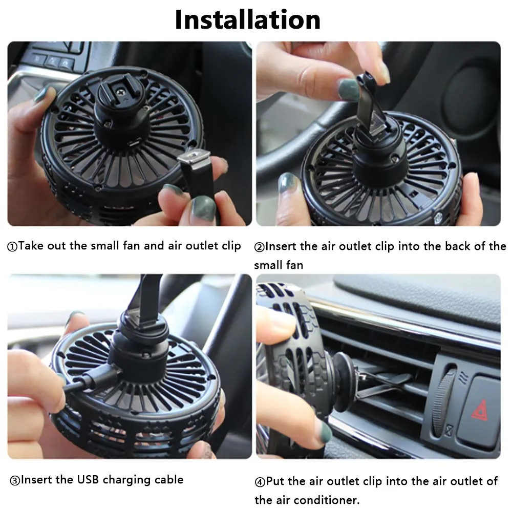 Мини-USB автомобильный вентилятор 3 скорости с ночником вращающийся на 360 градусов