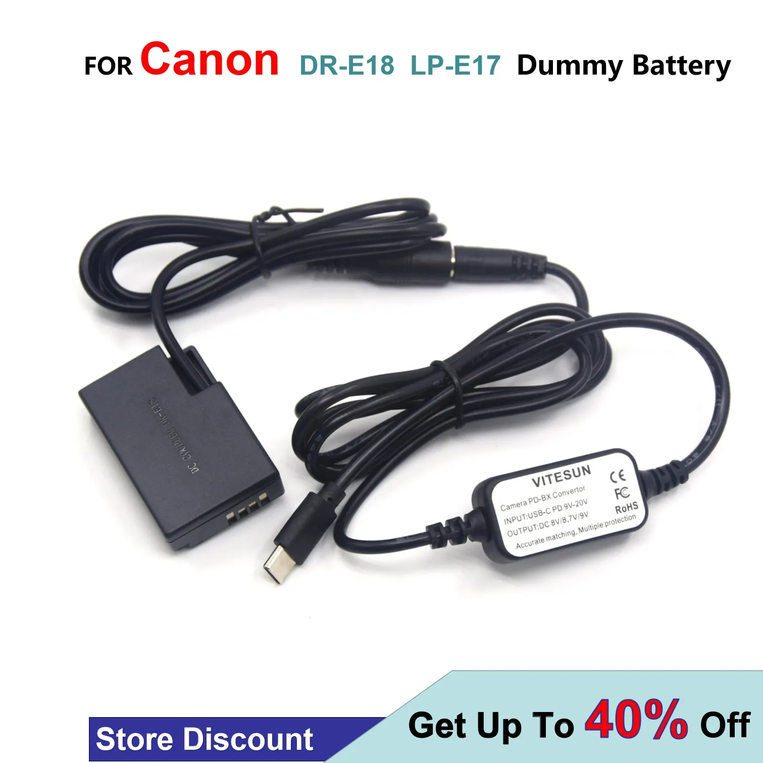 

DR-E18 DC Coupler LP-E17 Dummy Battery+USB-C PD Adapter Cable For Canon EOS 750D Kiss X8i R10 760D T6S 77D 800D 200D Rebel SL2