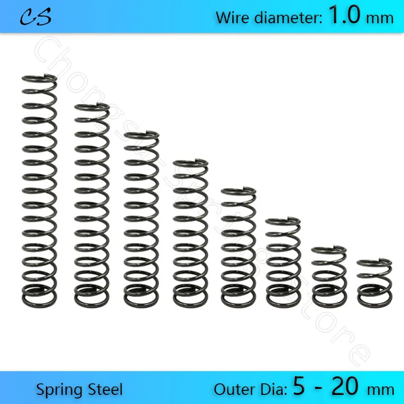 5PCS 1.0 mm Compression Springs Pressure Spring Wire Dia 1.0 mm Outer Dia 5 6 7 8 9 10 11 12 13 14 15 - 20mm Length 10 - 100 mm