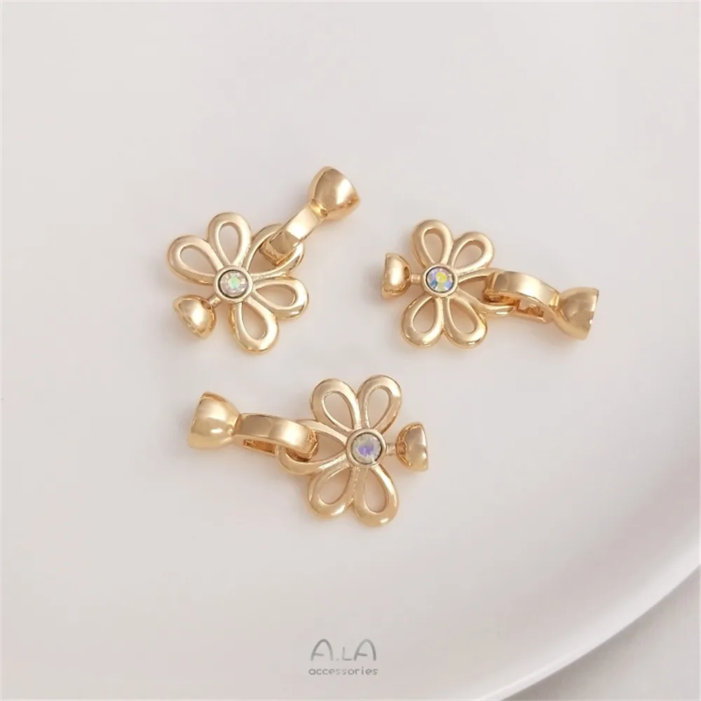 

14K gold-clad flower-shaped peacock tail pearl buckle diy necklace snap link buckle pendant handmade closing accessories