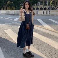 japanese preppy style vintage corduroy suspender skirt for teen girls kawaii maid jumpsuits high waist long midi skirts