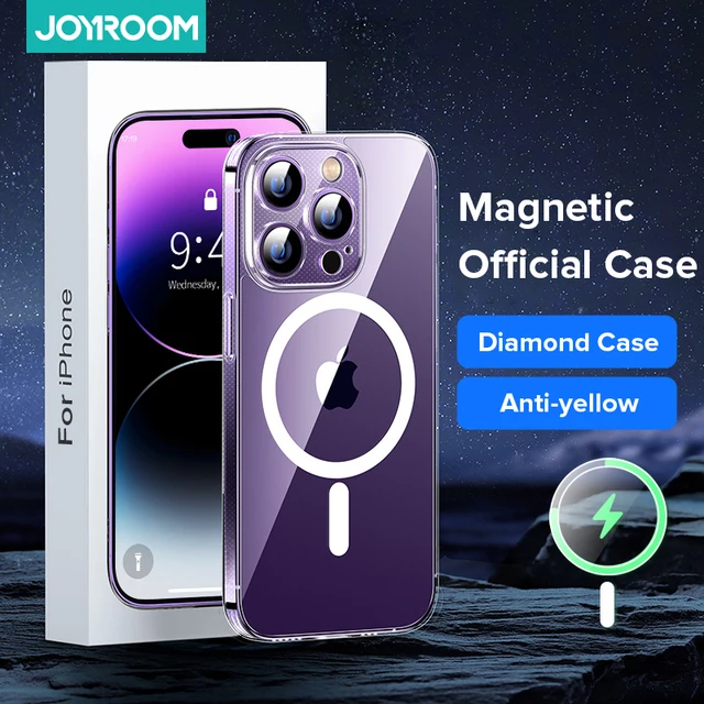 Joyroom Magnetic Case For iPhone 14 13 12 Pro Max Diamond Transparent Cover PC Case Wireless Charger Magnet Back Cover 1