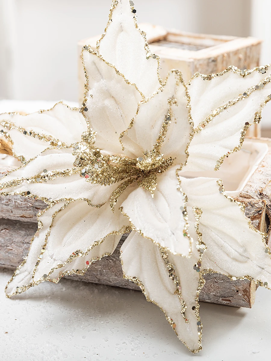 Рождественские цветочные бархатные блестки имитация натуральной и поддельной