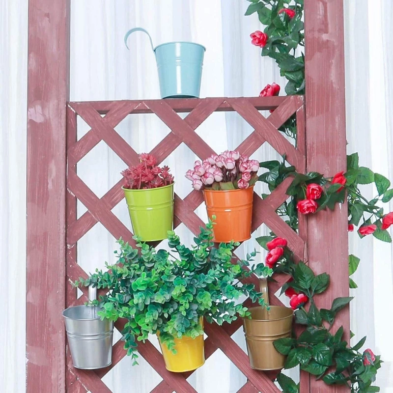 

10pcs Metal Iron Hanging Flower Pots Balcony Planter with Detachable Hook for Fence Garden Decorations Flower Bucket Durable