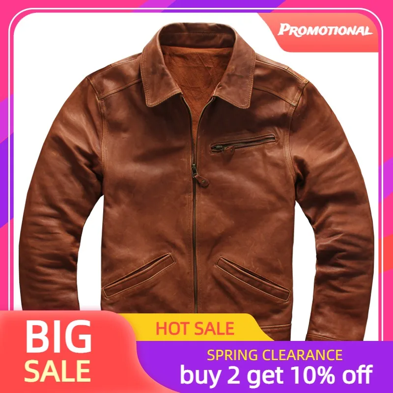 2022 Light Brown American Casual Style Genuine Leather Jacket Men Plus Size 4XL Real Natural Sheepskin Autumn Slim Fit Coat | Мужская