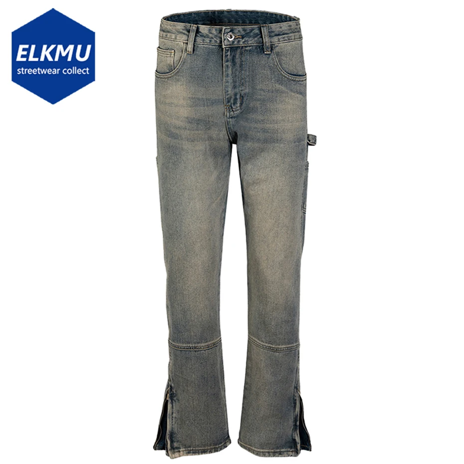 

Men Vintage Flared Jeans Blue Cargo Denim Pants 2023 Man Fashion Streetwear Jeans Trousers