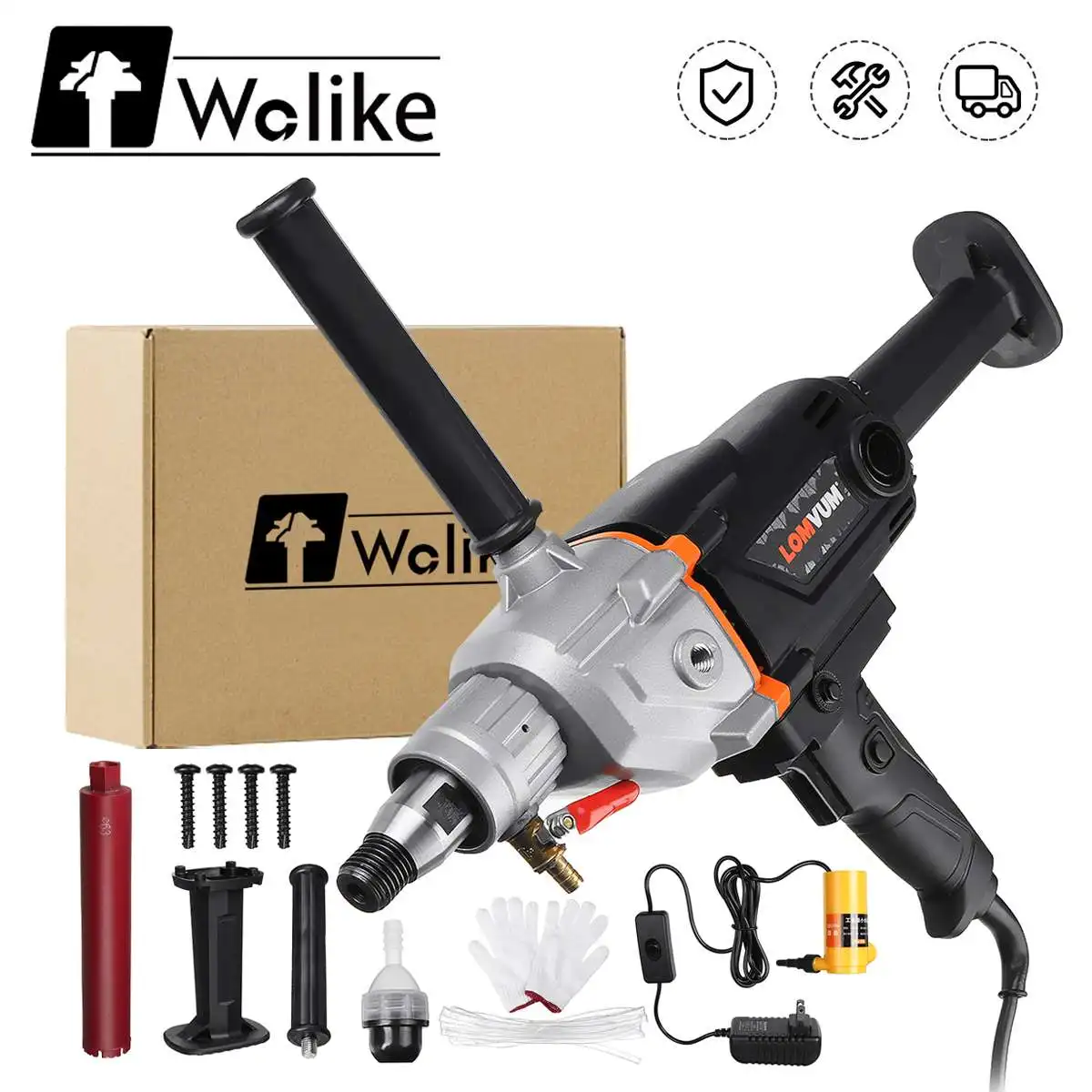 

220V 2000W Diamond Core Drilling Drill Rig Machine 180mm Wet/Dry Electric Stepless Speed Drilling Tool Pump Nozzle Bits Kit