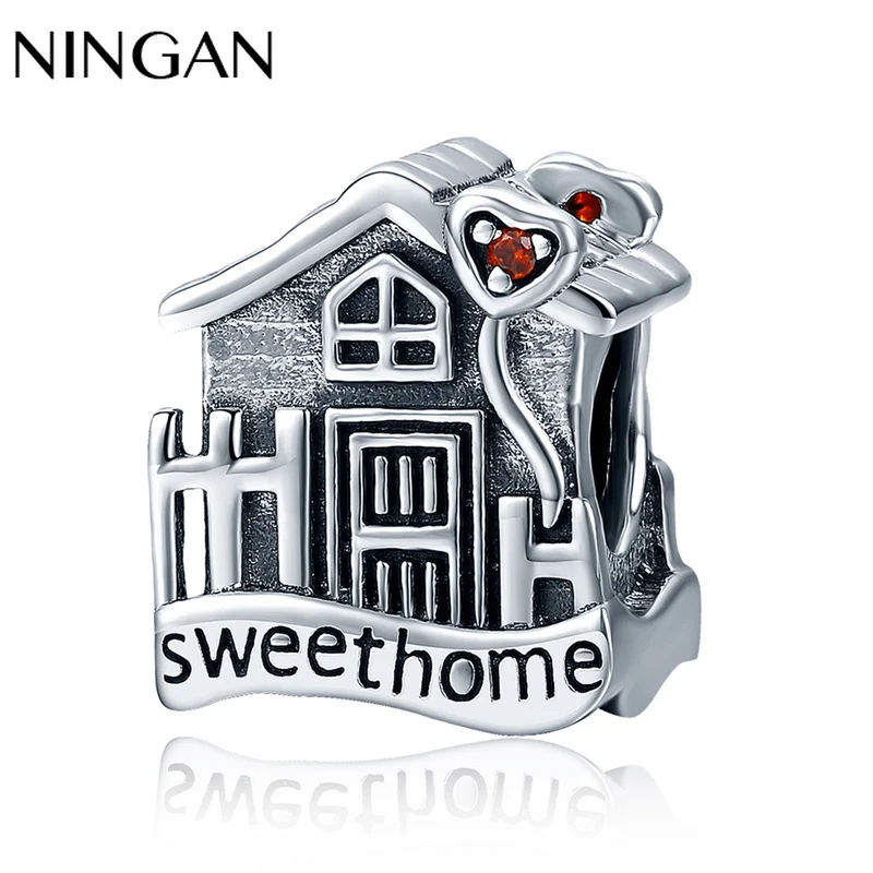 

NINGAN Sweet Home Beads Charms 925 Sterling Silver Fine Jewelry Birthday Gift for Mom Dad for Bracelet Making
