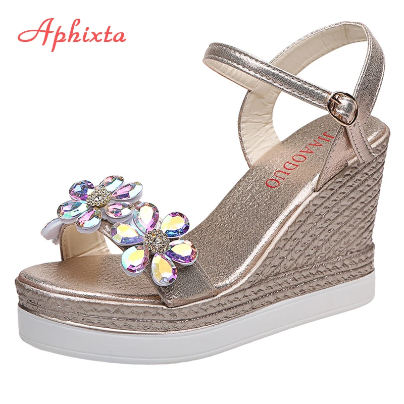 

Aphixta 10cm Wedge Heel Summer Diamonds Sandals Women Shoes Platform Colorful CrystalsFlower Classics Height Increasing Slides
