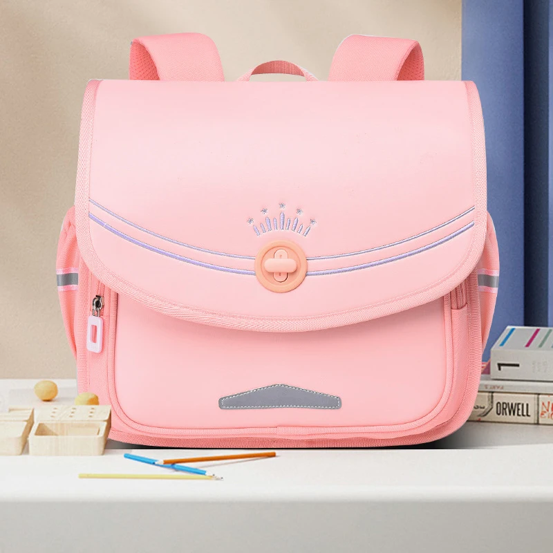 OYIXINGER New Elementary School Children's Bag Horizontal Flip Book Bag Boys And Girls Waterproof Backpack PU Square Light Bags