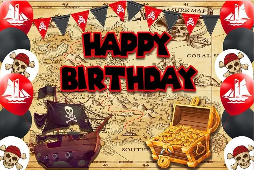 Морская карта с днем рождения навигационная пиратский корабль череп Остров