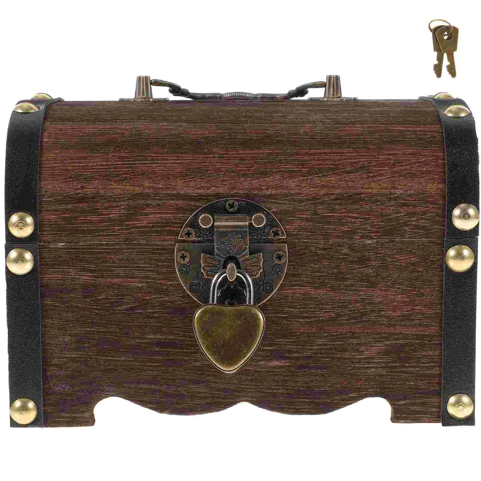 

Box Wooden Treasure Bank Wood Jewelry Money Coin Pirate Kids Storage Saving Keepsake Decorative Vintage Stash Piggy Gift Savings
