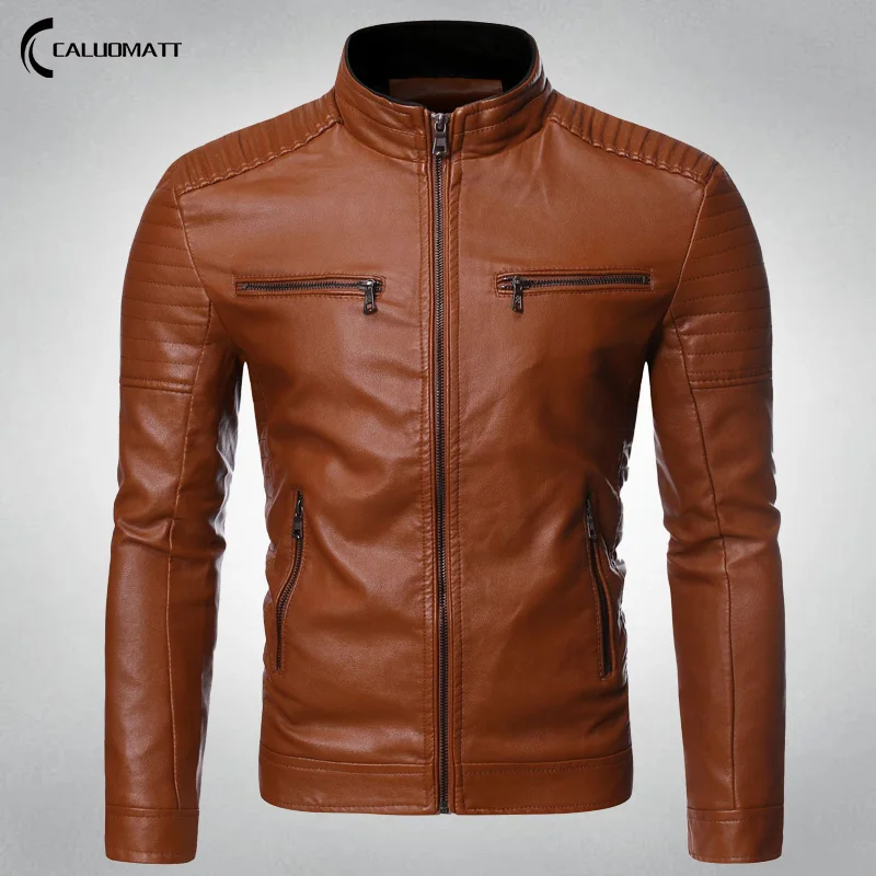 

Men's Leather Jacket Motorcycle Clothing Autumn Winter PU Jacket Casual Fitness Leather Coats Standing Neck Zipper Jacket Coat
