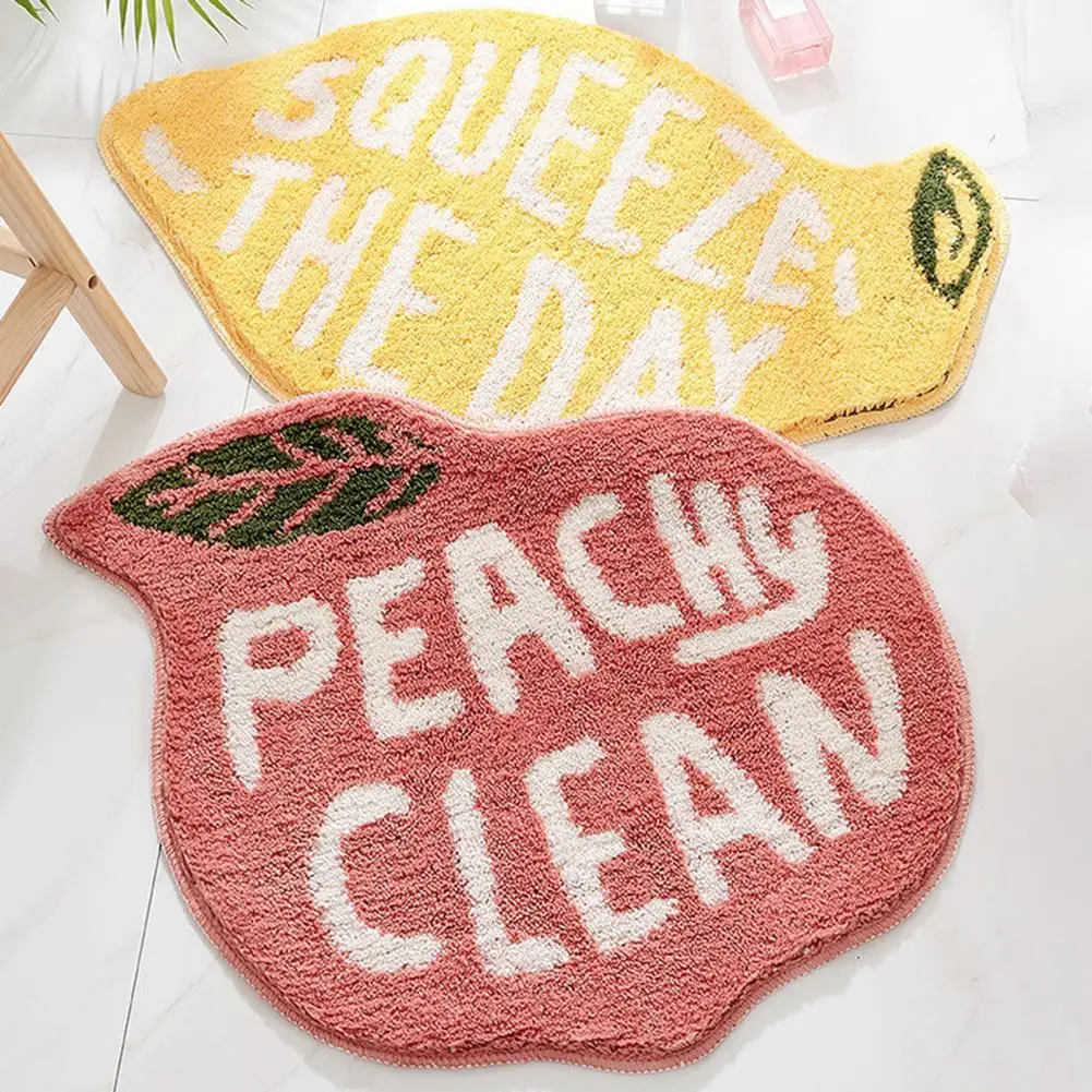 

Non-slip Door Carpet Water-Absorbent Cute Fruit Shape Lemon Peach Pattern Machine Washable Flocking Bath Mat for Bathroom