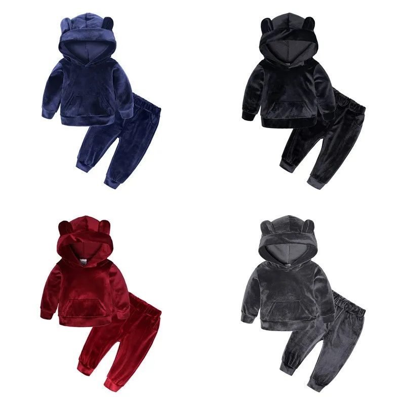 

Children Ear Decoration Girls Baby Velvet Sweat+Pants 2Pcs Set Spring Winter Kids Boys Toddler Suits Clothing 0-7 Years 2023 New