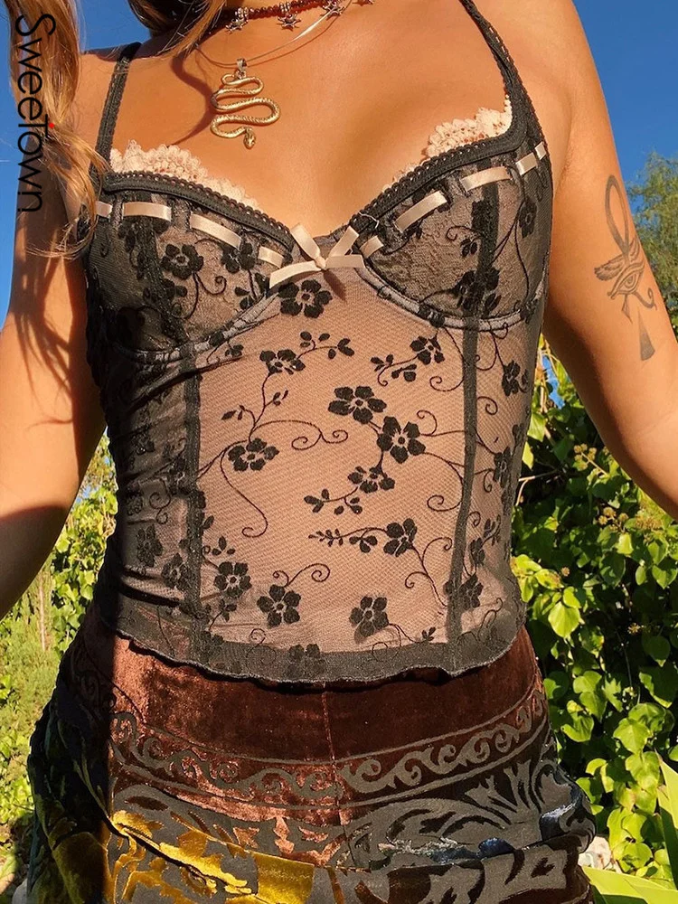 

Женский кружевной корсет без рукавов, с цветочным принтом