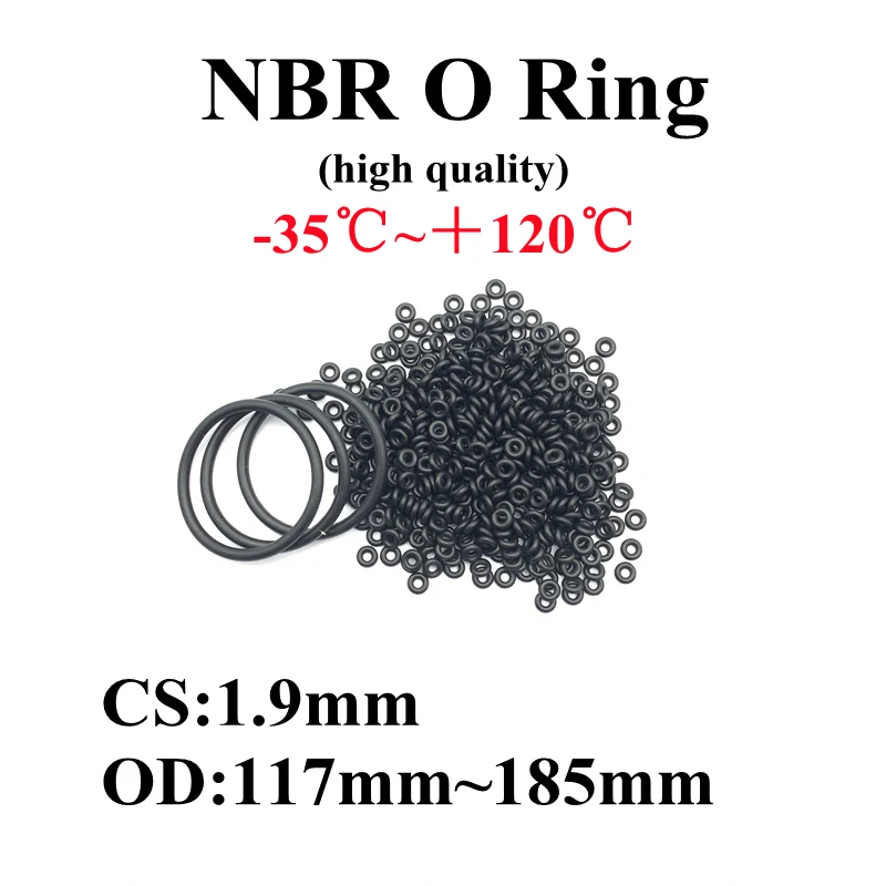

5pcs NBR O Ring Oil Sealing Gasket Thickness CS 1.9mm OD 117~190mm Automobile Nitrile Rubber Round Shape Corrosion Resist Washer