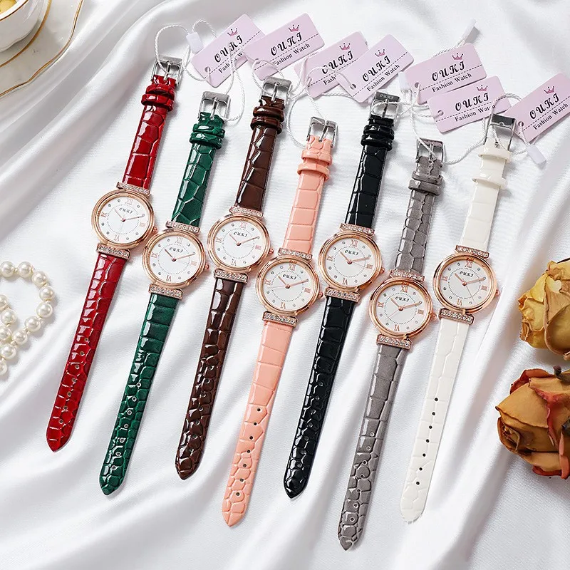 New Hot Selling Exquisite Advanced Waterproof Temperament Light Luxury Personality Fashion Round Leather Women's Watch