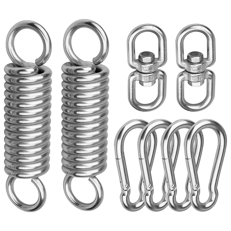 

2 Packs 660LB Spring Hook With 2 Snap Hook Carabiner,360 Degree Rotating Ring,For Hanging Porch Swings Hammocks,Etc