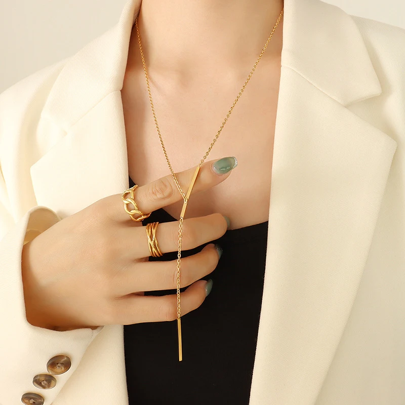 

Женское ожерелье из нержавеющей стали с длинной цепочкой, ожерелье с подвеской, новинка 2022, креативные геометрические формы, ювелирные изде...