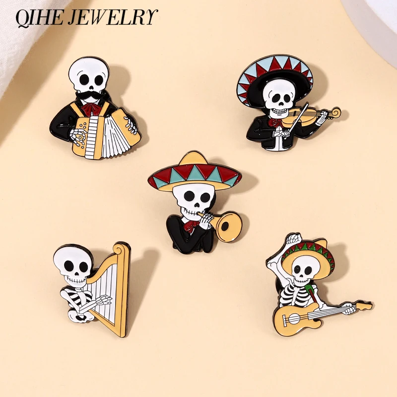 

The Skeleton Artist Enamel Pins Custom Violin, Guitar Brooches Badges Backpack Jewelry Gift for Kids Friends Free Shipping