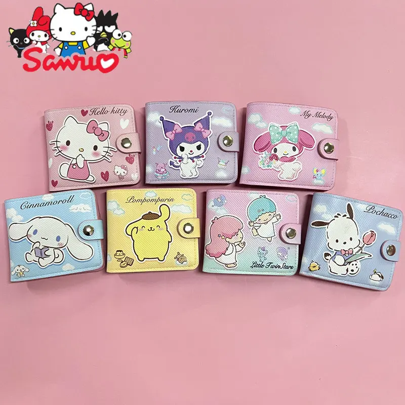 

Sanrio Melody Kuromi Hello Kitty Cinnamoroll PochaccoPU Casual Short 2-fold Wallet Cloud Series with Button Card Pocket 11x9.5cm