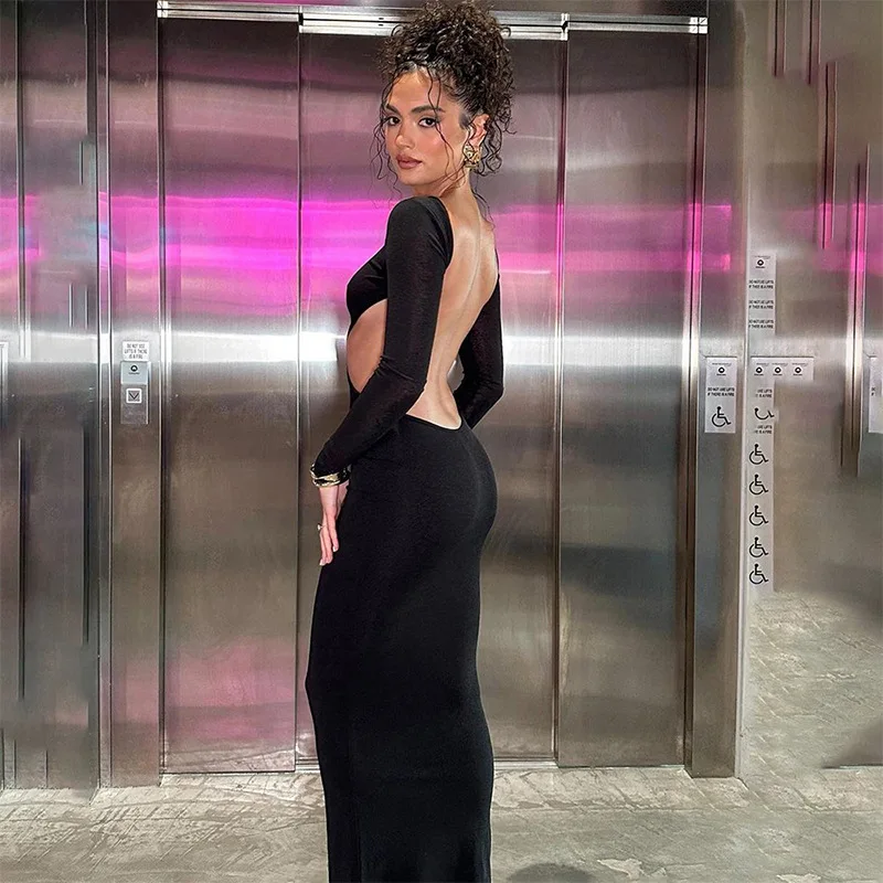 Соблазнительное однотонное платье SKMY с круглым вырезом летнее хрупкое длинное