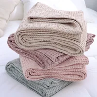 Solid Muslin Cotton Blankets for Beds Baby Waffle Plaid Car Nap Couch Sofa Throw Blanket Double Soft Home Cover Sheet Bedspreads