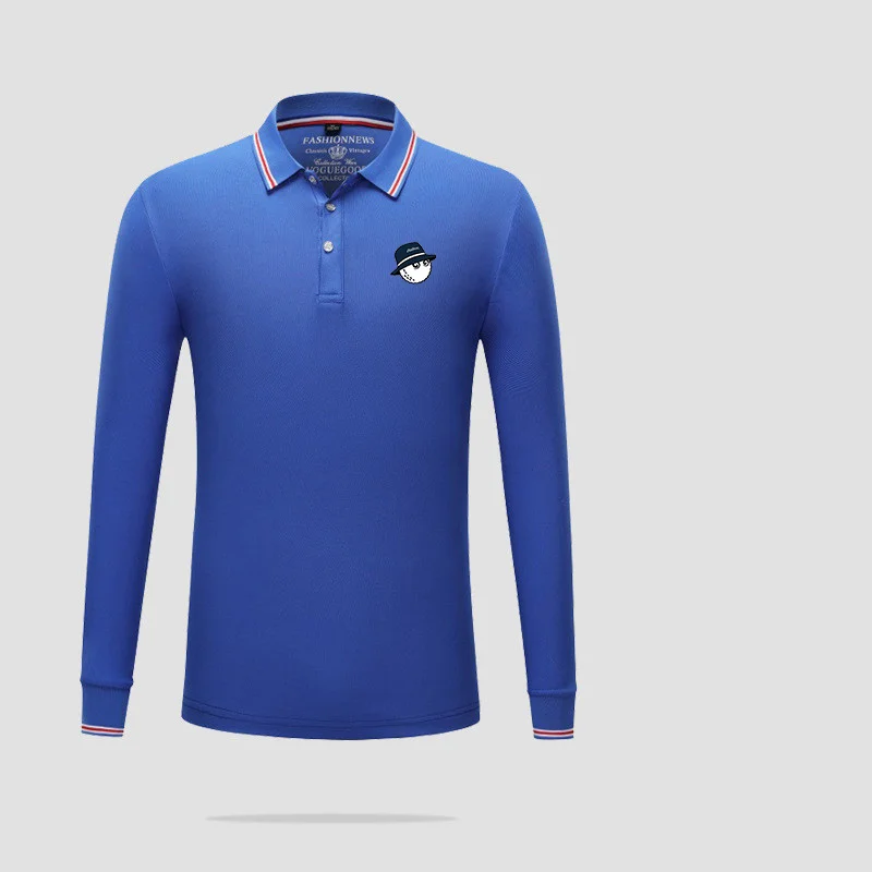Malbon männer Herbst Golf Langarm POLO-Shirt Revers V-ausschnitt Fischer Hut Fashion Solid Farbe Top