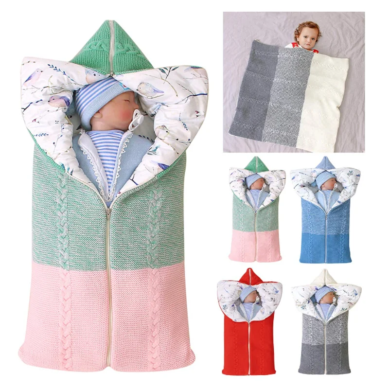 Baby Swaddle Blanket Stroller Wrap Soft Thick Fleece Infant Envelope Blanket Newborn Sleeping Bag for 0-12 Month Boys Girls