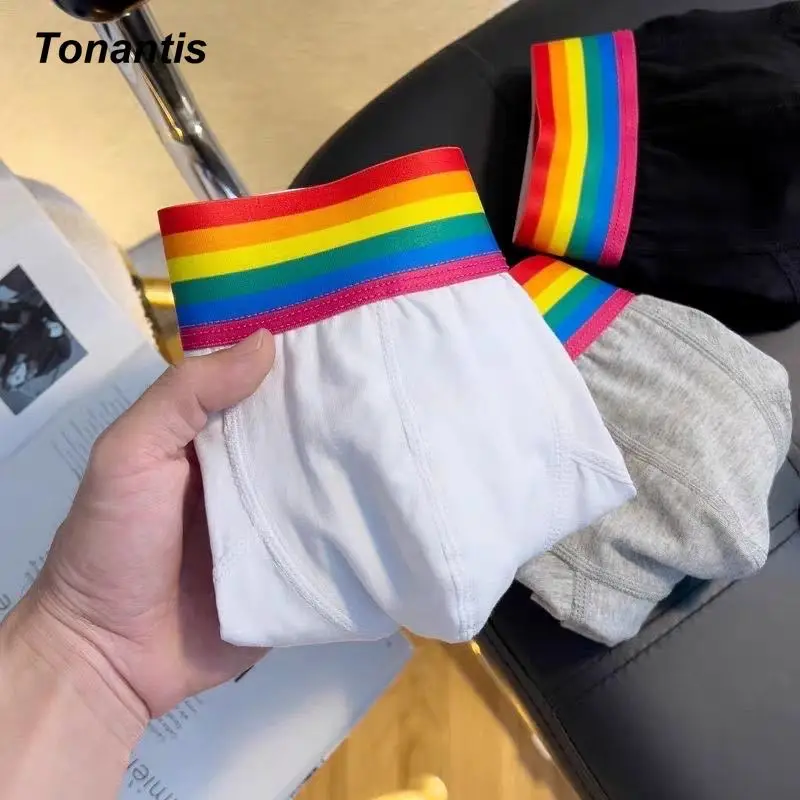 1 шт. хлопковые мужские трусы-боксеры с поясом радужным принтом трусы однотонное