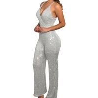 summer jumpsuit sequined lady one piece sequined spaghetti strap jumpsuit women jumpsuit for banquet