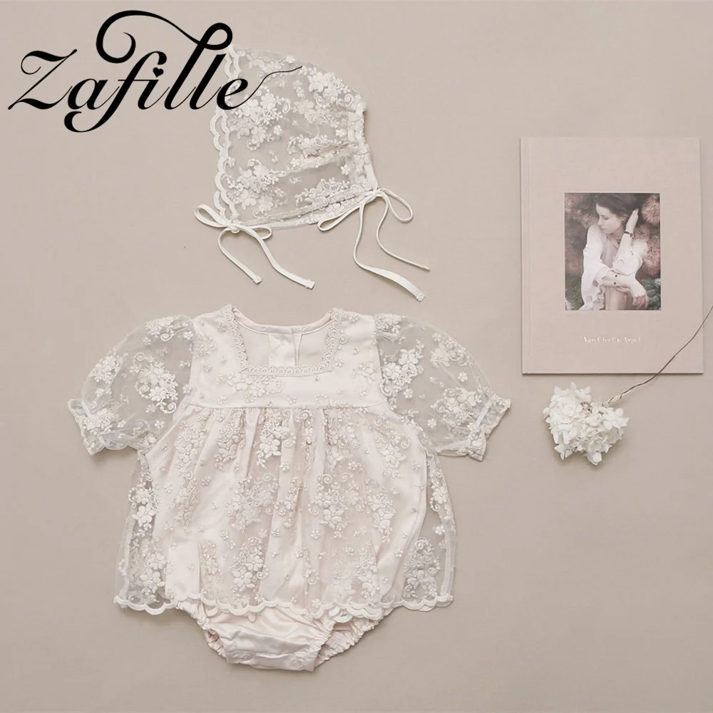 ZAFILLE White Lace Bodysuit Dress For Baby Girls Rompers Princess Kids Newborn Jumpsuit Summer Children Outfits Girl Party Suits