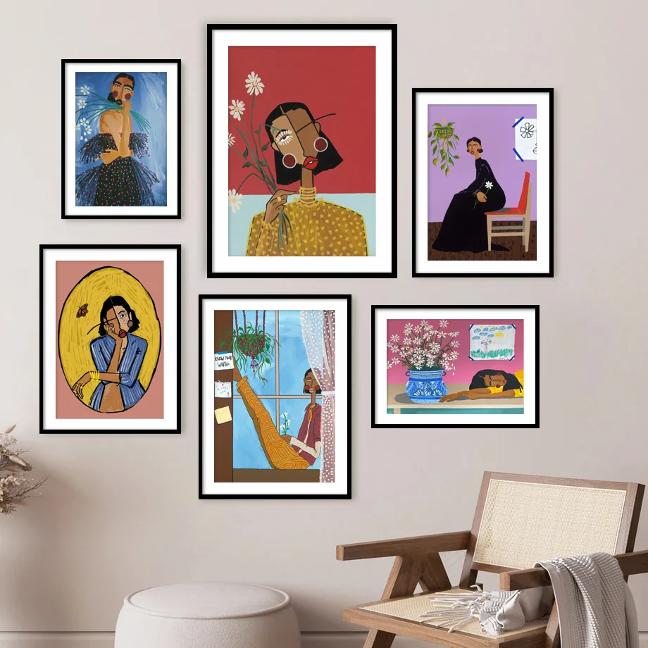 

Abstract Oil Painting Girl Portrait Flower Wall Art Canvas Nordic Vintage Posters And Prints Wall Pictures For Living Room Decor